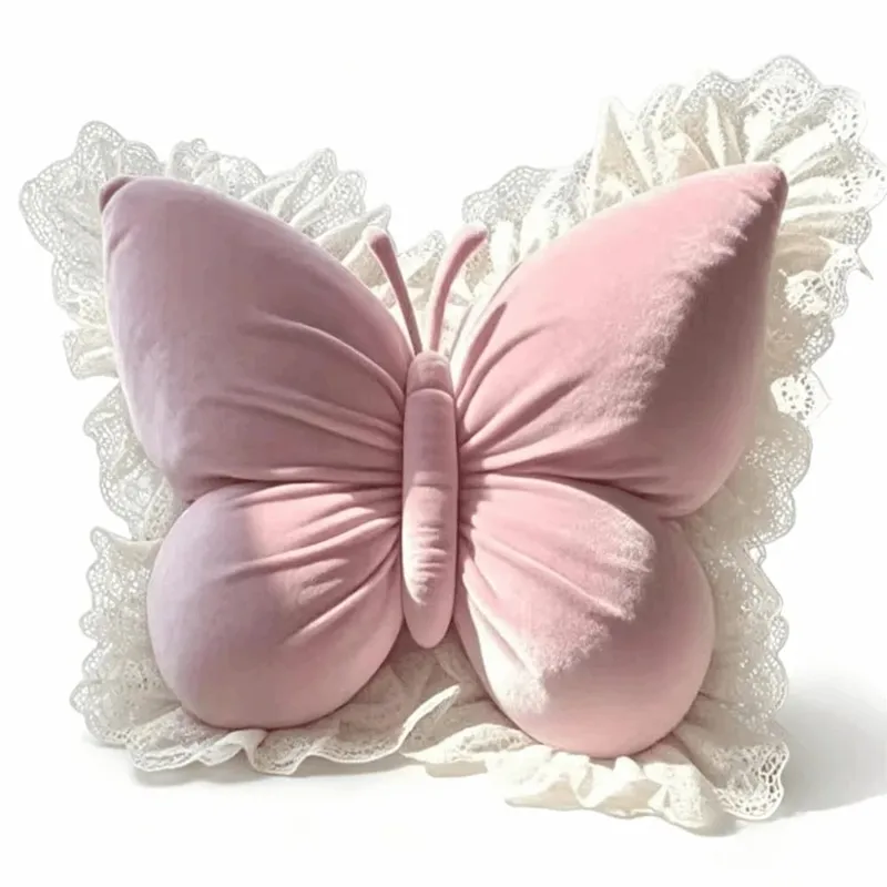 Home Decor Velvet Butterfly Plush Pillow Soft Lace Trim Bow Plush Cushion Plush Cute Bow Throw Pillow Bedroom — image 11