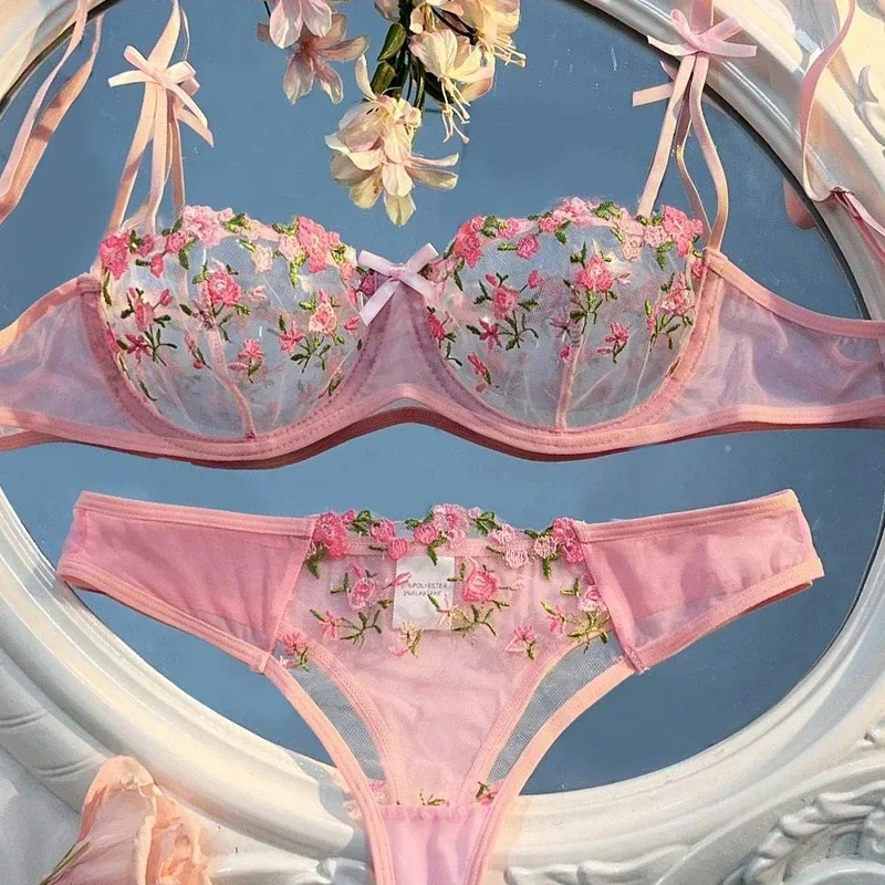 Elegant Lace Bra and Panty Set Lingerie Women Female Nightwear — image 3