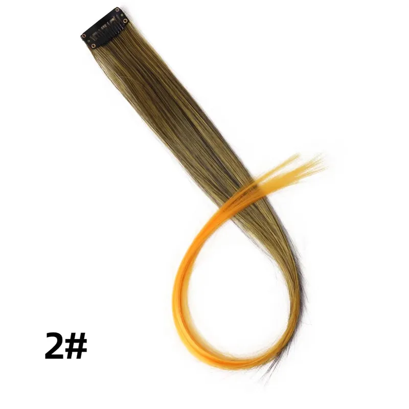 Extensiones de cabello de color liso con Clip para resaltar el cabello de arcoíris, rosa, azul, morado, sintético, con Clips para mujeres y niñas — image 8
