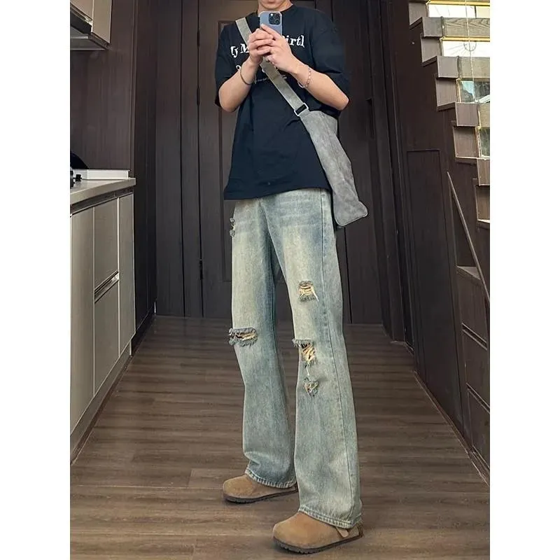 Man Pants Mens Jeans Baggy Jeans Distressed Loose Straight Leg Summer Retro High Street Casual Trousers For Men — image 5