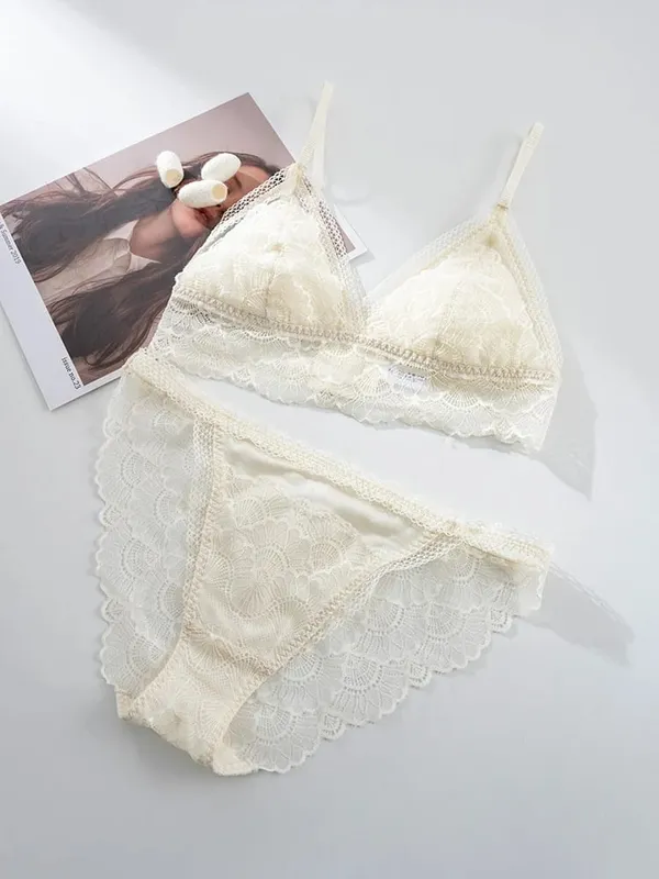 Birdtree Real Silk Bra Brief Set Women Triangle Cup Underwear Low Waist Brief Lace Elegant Sets 2026 Spring New A61815JF — image 9