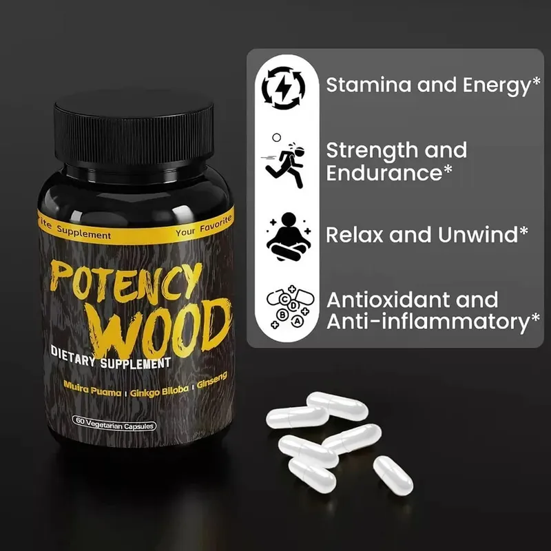 Potency Wood Herbal Supplements with Ginseng Ashwagandha 60 Capsules Adaptogen Energy Stamina Immune Antioxidants Gut Health — image 3