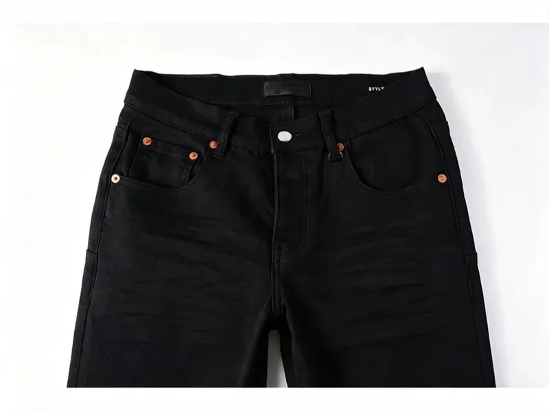 Men's Black Coated Slim Tapered Jeans Vintage Washed Slight Stretch Button Fly High Street Style — image 9