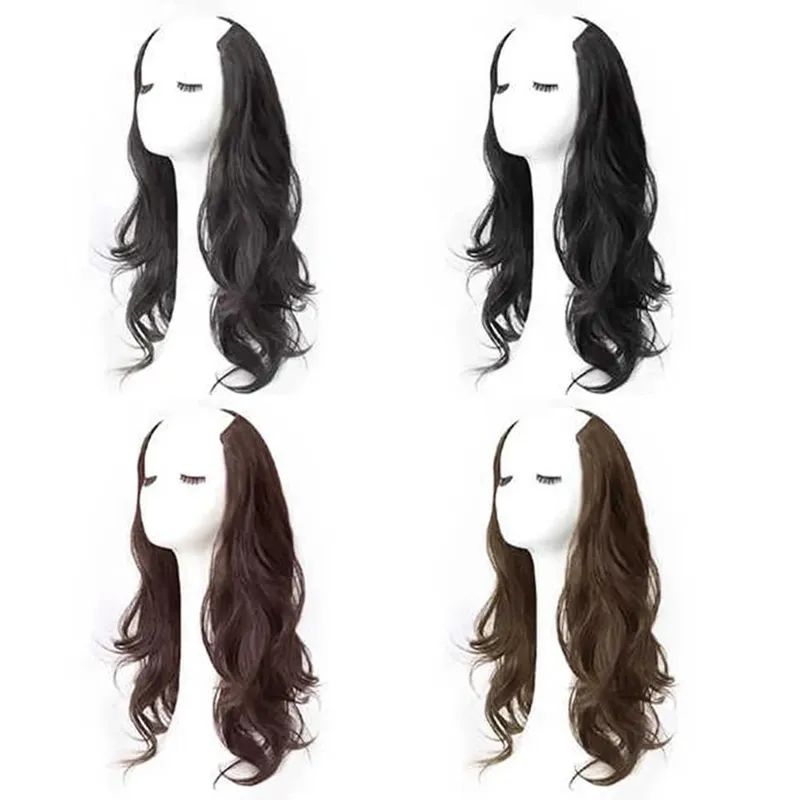 20Inch Synthetic Long Curly Wavy Layered V-Shaped Clip-in Hair Extension 4 Clip Heat Resistant Hairpiece for Women Daily Party