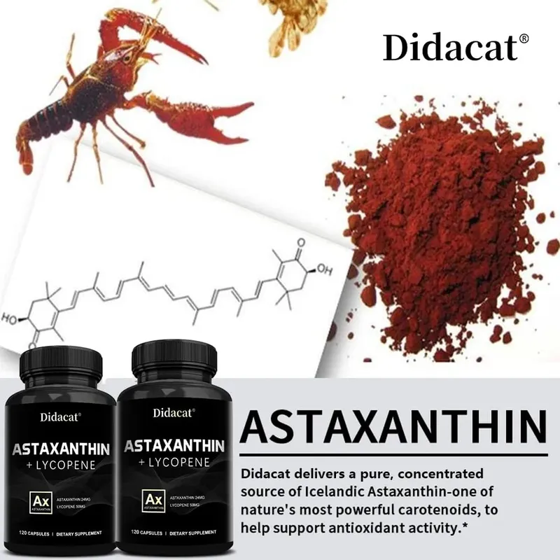 Astaxanthin 24mg + Lycopene 50mg Natural Antioxidant Mula sa Microalgae Supplement ng Astaxanthin Suporta sa Eye Skin Health Non-GMO — image 2