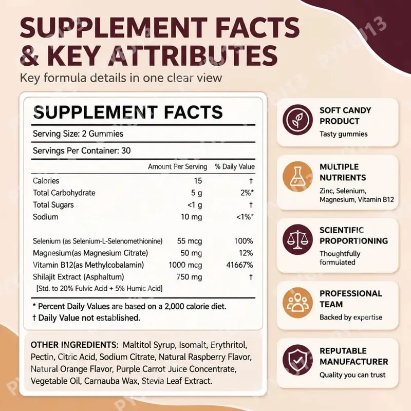 Shilajit Gummies 60 Gummies Himalayan Mineral Supplement with Fulvic Humic Acid Zinc Selenium Magnesium for Immunity Energy — image 4
