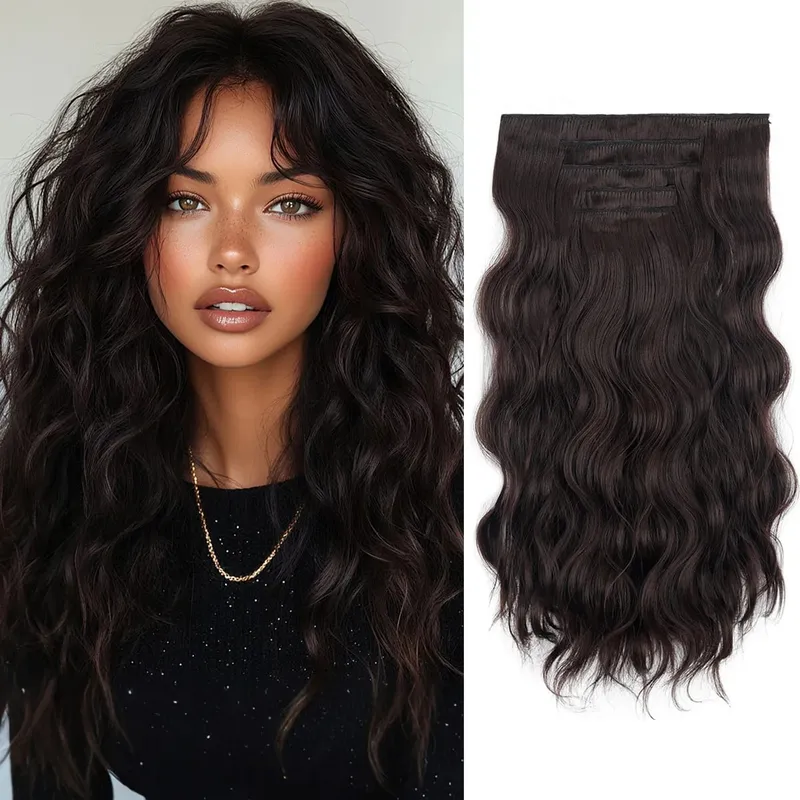 20Inch 5pcs/set Synthetic Hair Extension Long Curly Heat Resistant Black Hairpiece for Women — image 8