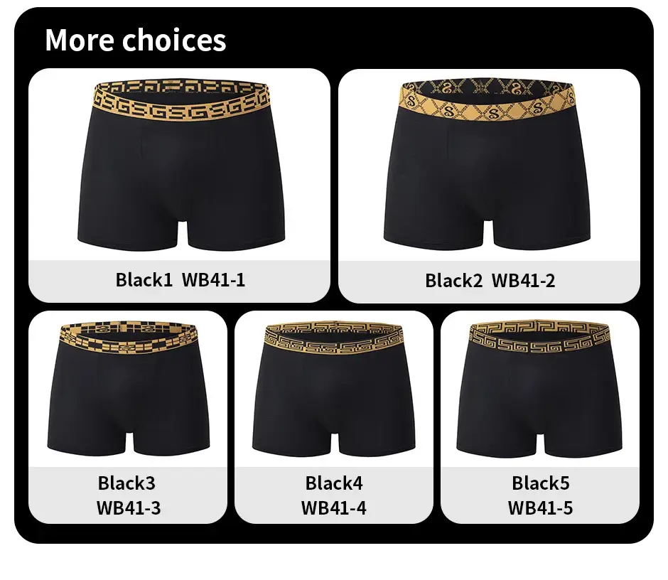 5-piece Set Of Men's Black Classic Elastic Waisted Underwear Quick Drying Comfortable Sporty Youth Trend Flat Corner Pants — image 2