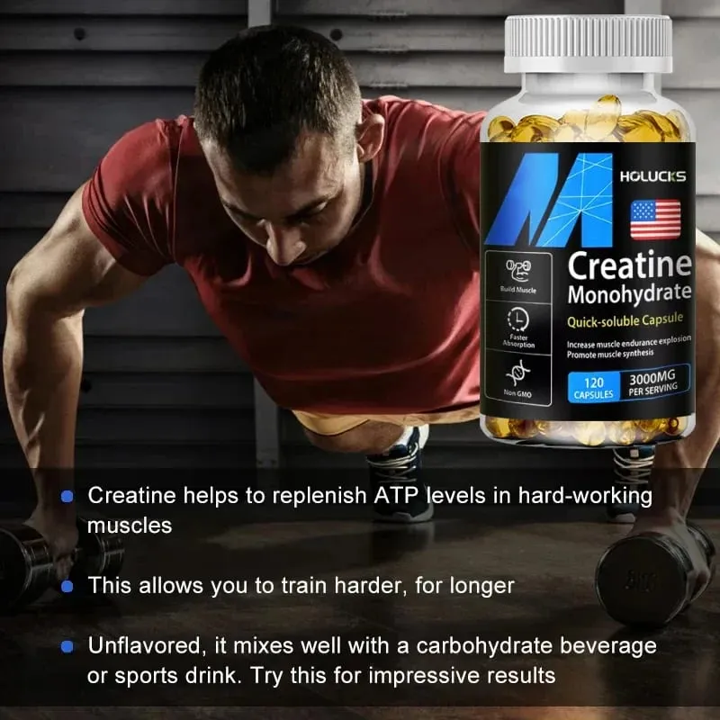 Buy 2 Get 2 Free! Pure Creatine Monohydrate Capsules Support Muscle Growth Strength & Performance Enhances Cognitive Function