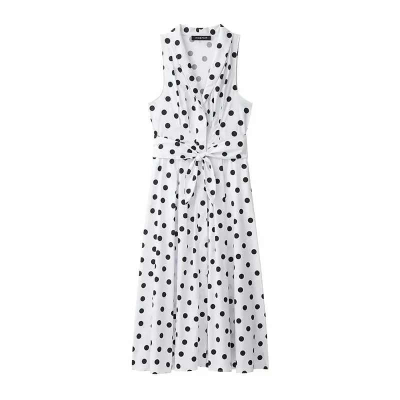 Summer New Dress Women's 2026 New Fashion Polka dot Elegant Slim Belt Women's Holiday Long Dress Street Chic Travel Dresses