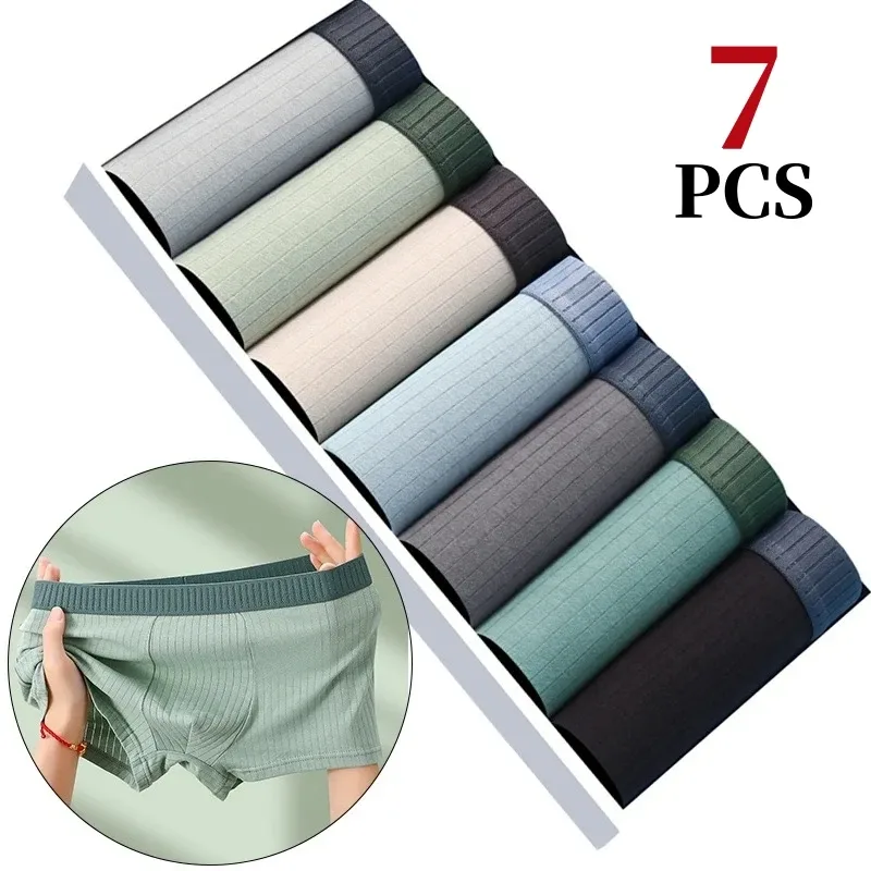 7Pcs/Lot Men's Cotton Underwear Boxer Shorts Pure Cotton Breathable Mid-waist High Elasticity Men's Sexy Soft Men's Shorts L-4XL