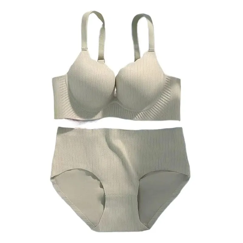 New Women Thick Padded Comfort Gathering Bra Set Wirefree Seamless Solid Color Lingerie Push Up Enhancer Ideal for Smaller Bust — image 2