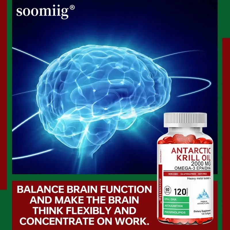 Kapsul Minyak Krill Antartika 2000mg Omega-3 EPA & DHA dengan Suplemen Astaxanthin Bersumberkan Kekuatan Maksimum Krill Merah