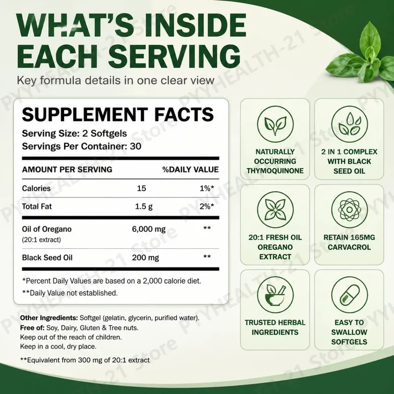 Oil of Oregano 6000mg Black Seed Oil Softgels Supports Daily Immune Defense Digestive Balance Herbal Formula Non GMO 60 Count