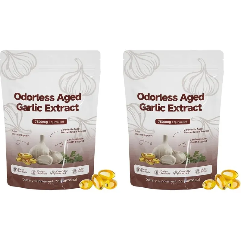 Odorless Aged Garlic Extract 7500mg Equivalent Softgels 30 Count Daily Garlic Supplement Heart & General Wellness Support