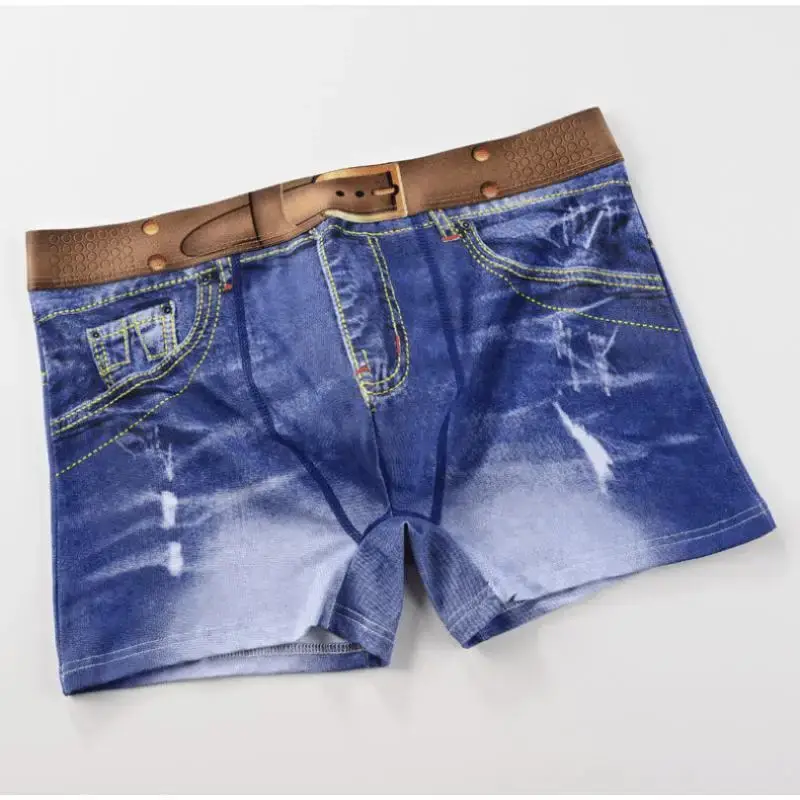 1 PZ Intimo da uomo in cotone con stampa denim, design a forma di U, boxer traspirante, cotone comfort da uomo — image 6