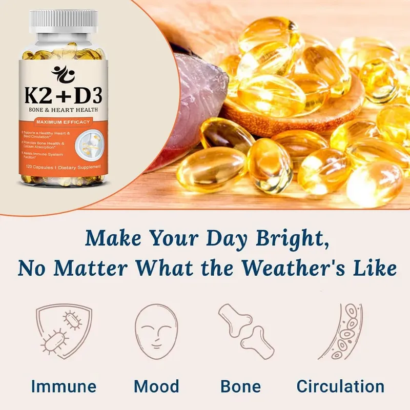 Vitamin D3 + K2 Capsules Support Calcium Absorption Bone & Joint Wellness Cardiovascular Function and Immune System Health — image 3
