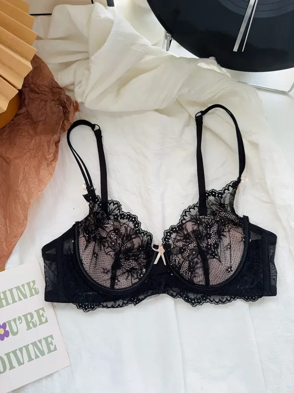 Sexy Black Lace Lingerie Set with Underwire Comfortable Lift for Larger Busts