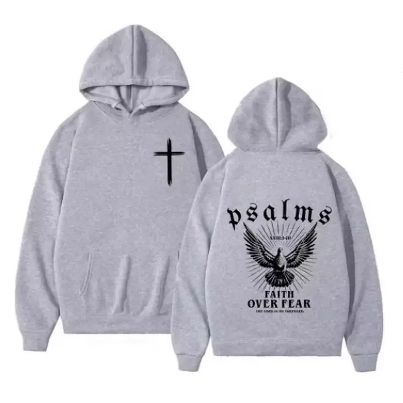 Christian Jesus Faith Over Fear Bible Verse Hoodies Men Fabric Street Fashion Hoodie Casual Street Sweatshirt Cyberpunk Style — image 2