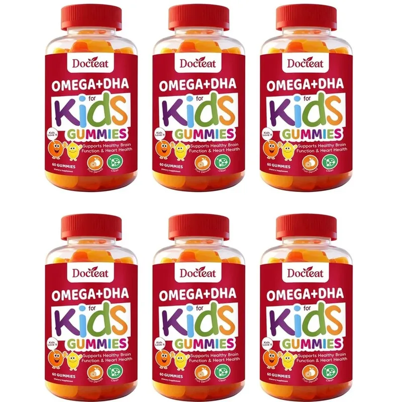 Docteat Omega+DHA Kids Gummies with DHA From Algae Vitamin C and Chia Oil Omega-3 6 9 for Brain & Vision Support 60 Gummies