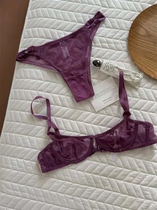 Embroidered Elegant Bra Set Underwear Women Lrage Size Lingerie With Underpants Suit Push Up Adjustable Bralette — image 2
