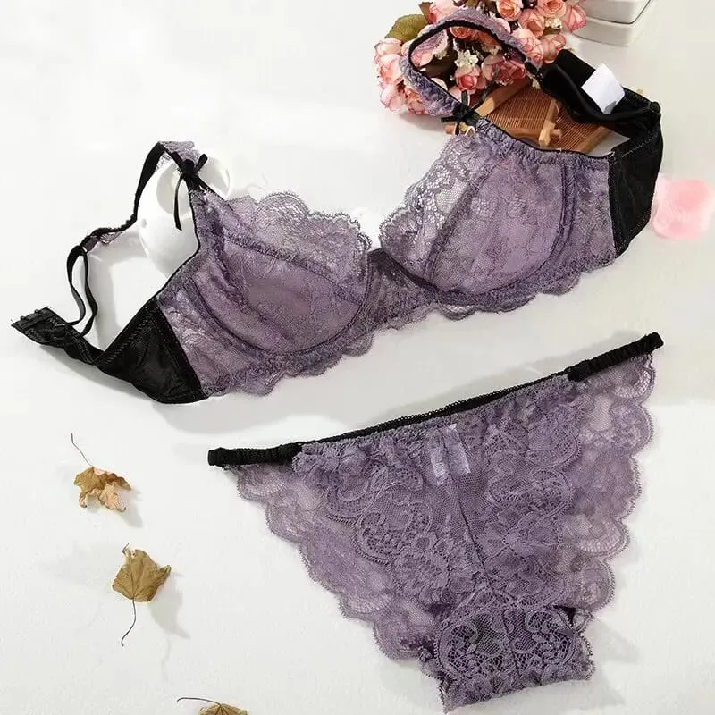 Lace Minimizer Bra for Women Ultra Thin Sponge Free Wirefree Full Coverage Big Breasts Look Smaller Push Up Set BANERDANNI — image 6