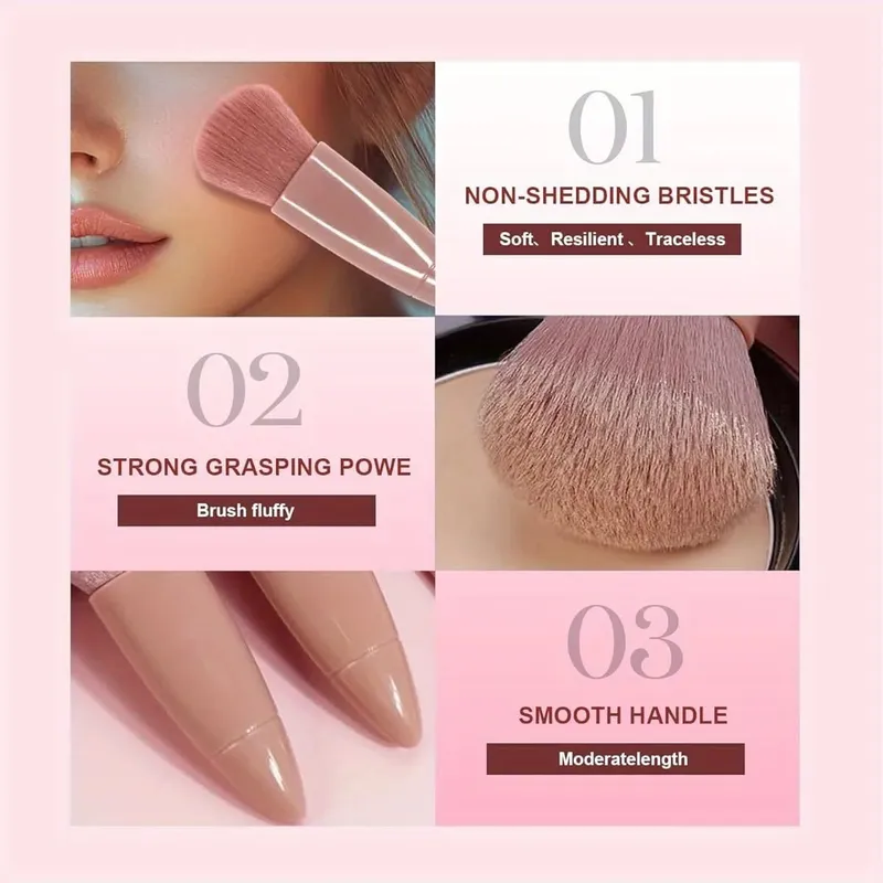 Mini 5-Piece Portable Makeup Brush Set With Mirror - Makeup Brush Travel Set Eyeshadow Brush Tool