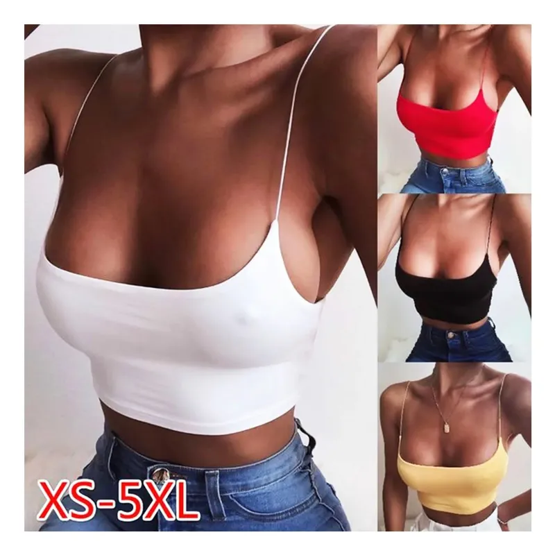 Bra Tanks European and American Solid Color Tight Bottom Vest U-Neck Low Cut Exposed Navel Small Suspender Sports Bra Camis