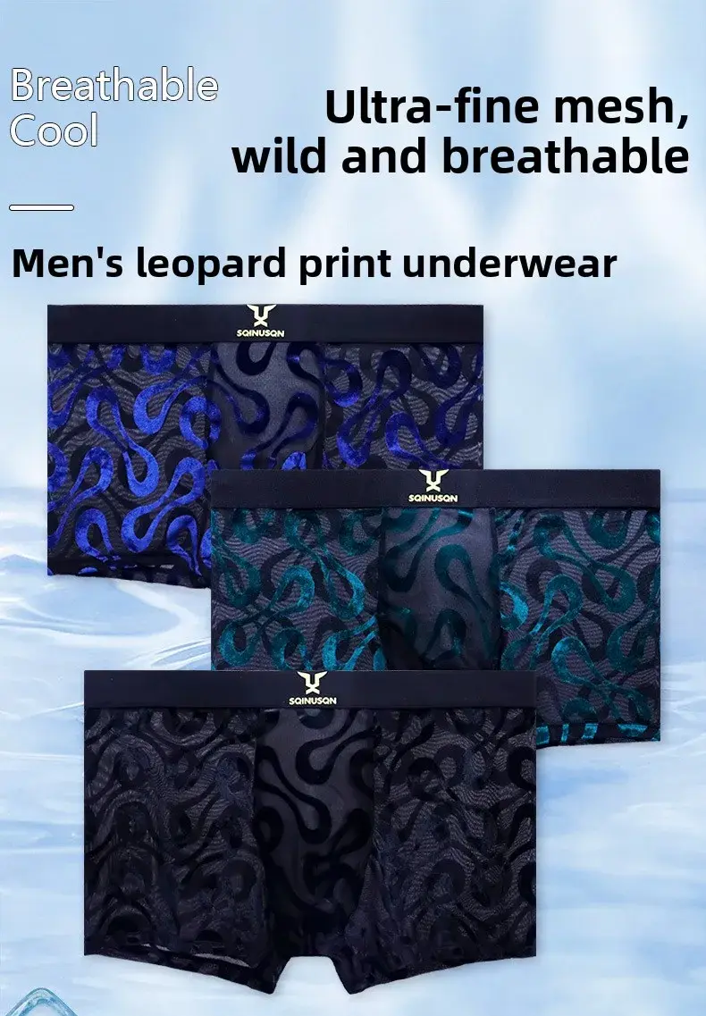 2PCS Seluar Boxer Berbondong-bondong Mesh Tipis Lelaki dengan Pinggang Anjal Lebar Regangan Tinggi Pelbagai Warna Pilihan Ditambah Saiz Pakaian Lelaki