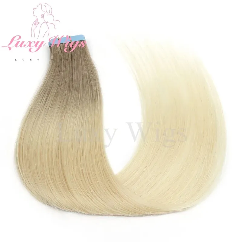 Highlights Gray Tape in Hair Extensions Human Hair Straight Black Blonde Seamless PU Skin Weft Tape In Hair Extensions 20PCS — image 9