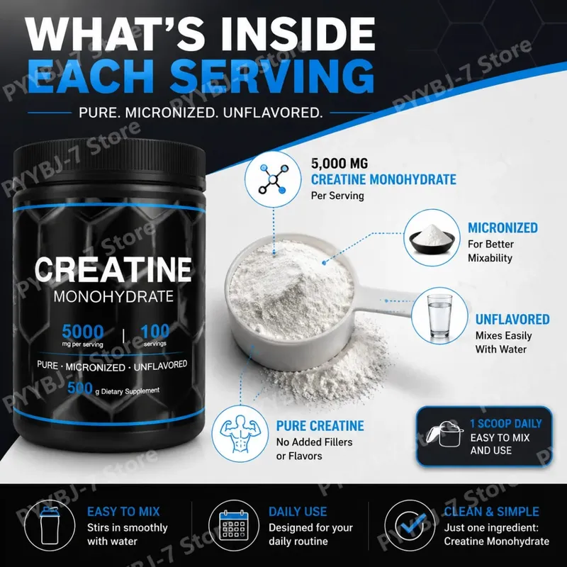Pure Micronized Creatine Monohydrate Powder 5000mg Per Serving Sports Exercise Performance Support Supplement 100 Servings