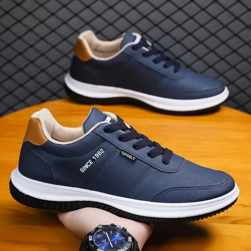 2026 Men Korean Style Leather Sneakers Autumn New Non Slip Shock Absorbing Training Shoes Lightweight Business Men Running Shoes — image 1