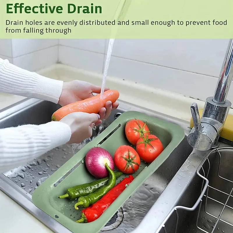 Colander Over the Sink Strainer Basket Extendable Sink Colander Wash Fruits Vegetable Drain Cooked Pasta and Dishes Kitchen Tool