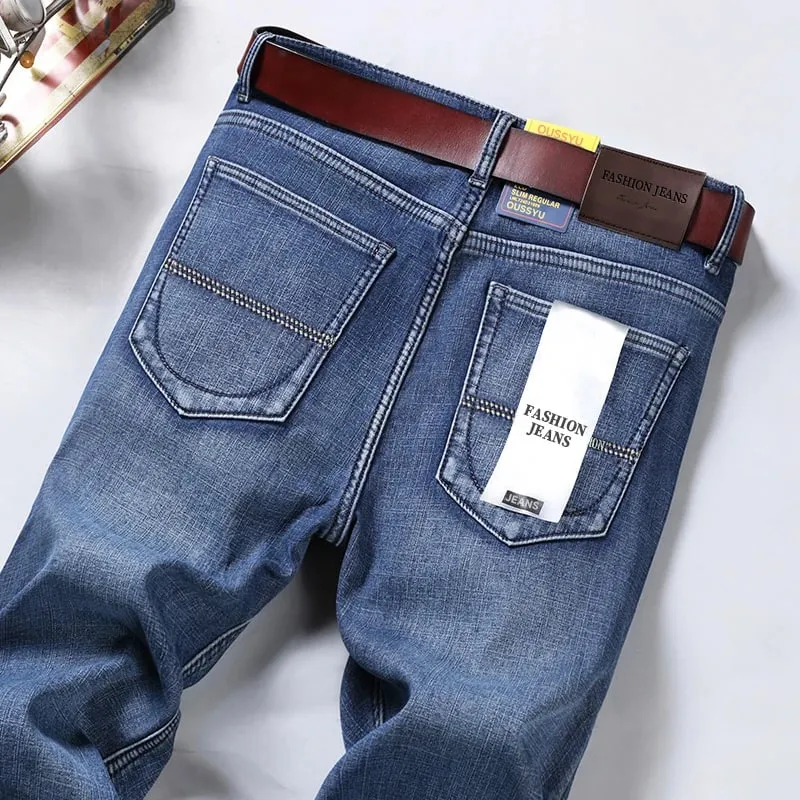 Good Quality Autumn Winter Men's Jeans Classic Retro Blue Denim Pants Work Straight Stretch Cotton Trousers Streetwear Plus Size