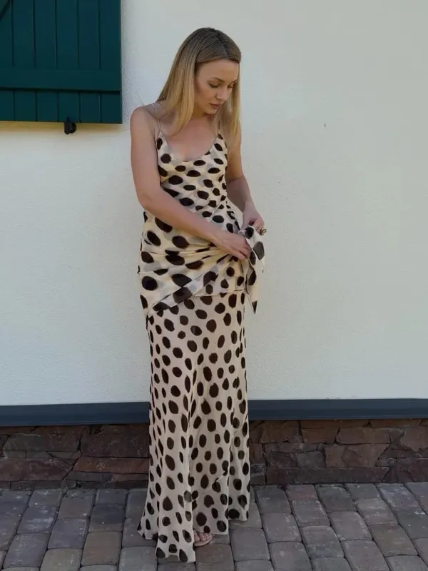 Maxivestido elegante con estampado de animales, bufanda desmontable, tirantes finos, lazo en la cintura, falda ajustada, traje de vacaciones de verano para mujer, nuevo