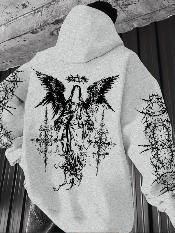 Estilo gótico anjo impressão hoodies homens mulheres ao ar livre rua casual esporte tendência hip-hop casal de manga longa outono inverno moletom