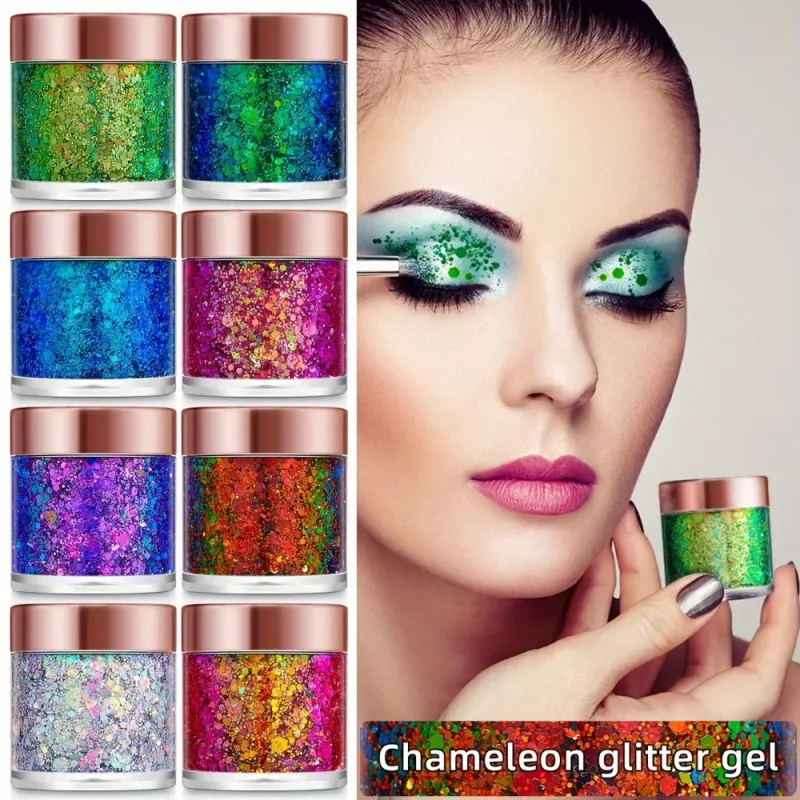 Chameleon Glitter Gel Sequins for Eye & Body Hair Makeup Bright Pearl Sequins Shimmer Face Shiny Decorations DIY Art & Parties