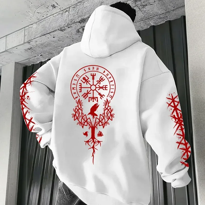 Winter and Autumn Edition Viking Nordic Runes Printed Men's Large-Sized Hooded Sweatshirt for Street Casual Wear — image 4