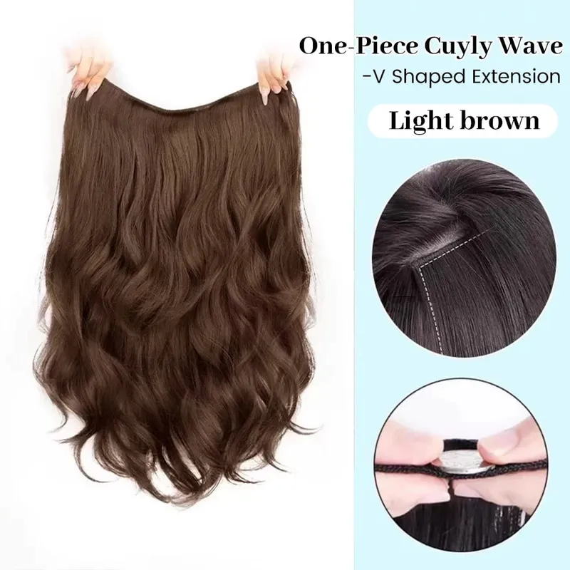 20Inch Synthetic Long Curly Wavy Layered V-Shaped Clip-in Hair Extension 4 Clip Heat Resistant Hairpiece for Women Daily Party