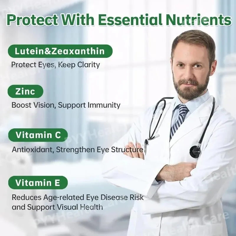 Lutein-Augenvitamine-Kapseln mit Zeaxanthin-Zink. Tägliche Nahrungsergänzung für die Augen. Unterstützung der Augengesundheit für Erwachsene. Flasche mit 90 Stück