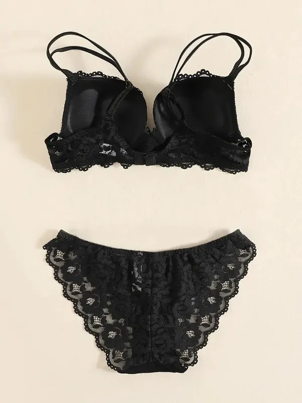 1 Set Elegant Lace Embroidery & Breathable Fabric Lingerie Set: Push-Up Bra Drop Waist Sheer Panty - Ultimate Valentine's Day — image 8