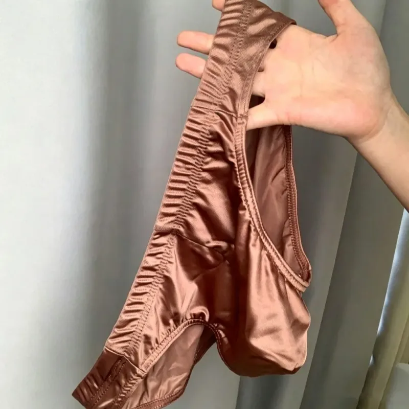 Men's Silky Satin Briefs Sexy Low Rise Underwear Soft Stretchy Bikini Panties Shiny Smooth Butt-lifting Briefs Fitness Underpant