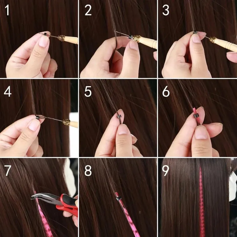 Lansa Feather Hair Extension 10Pieces Fake Hair I Tip Rainbow Synthetic Hair 16inch Hairpiece Feather for Hair Extension — image 7