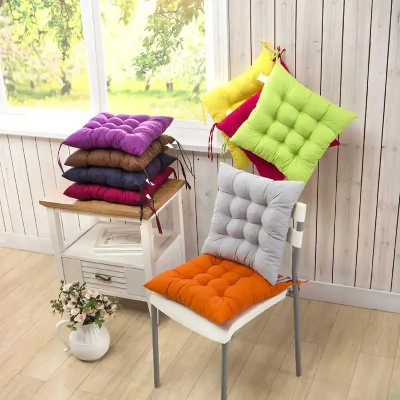 Non-deformable Thick Padded Square Seat Cushion Cute Cartoon Prints with Fixed Ties for Long Time Sitting