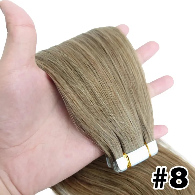 Real Human Hair Straight Tape In Extensions Double Sided For Skin Weft Tape In Hair Extensions 20Pcs Seamless Hair Extensions — image 8