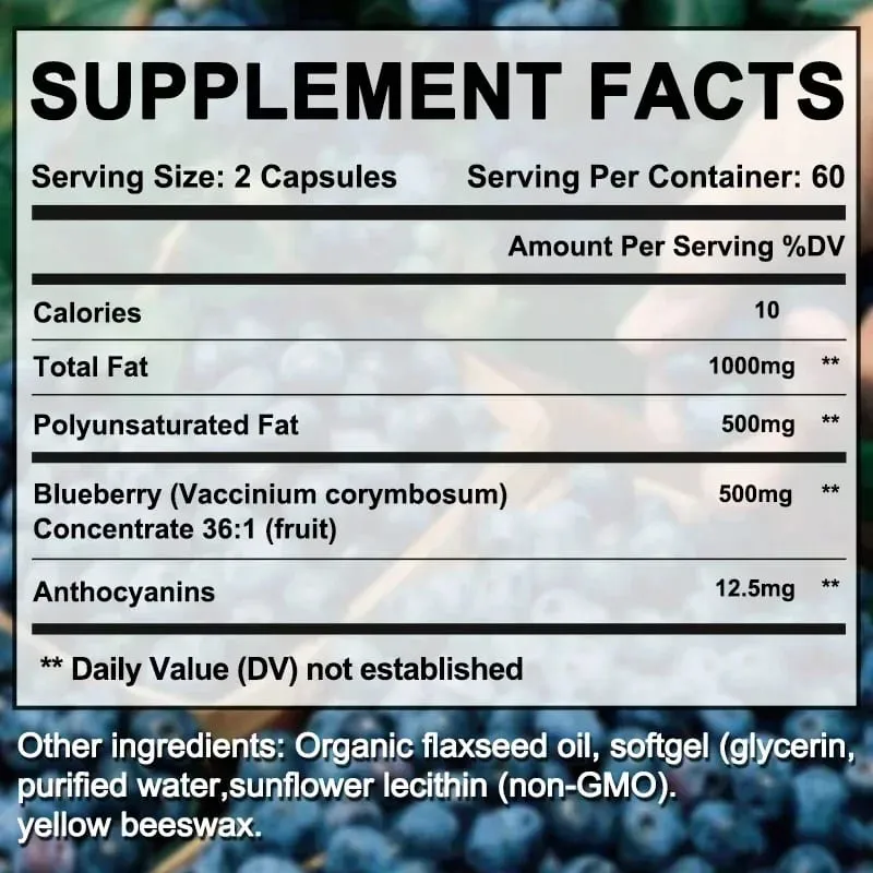Super silný borůvkový koncentrát 500 mg tobolky 120 měkkých gelů pro zdraví očí vitamíny antioxidanty doplněk zdravého zraku