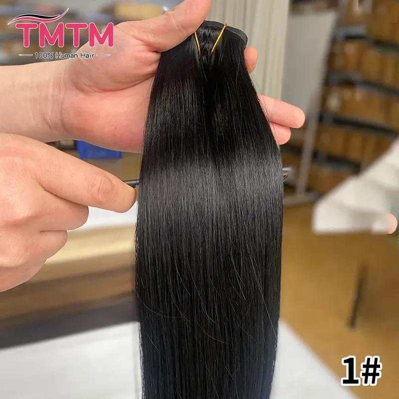 Straight PU Clip Ins Human Hair Extensions Black Brown Color 7 Pcs 110g/Set Seamless Invisible PU Weft For Women 100% Human Hair — image 11