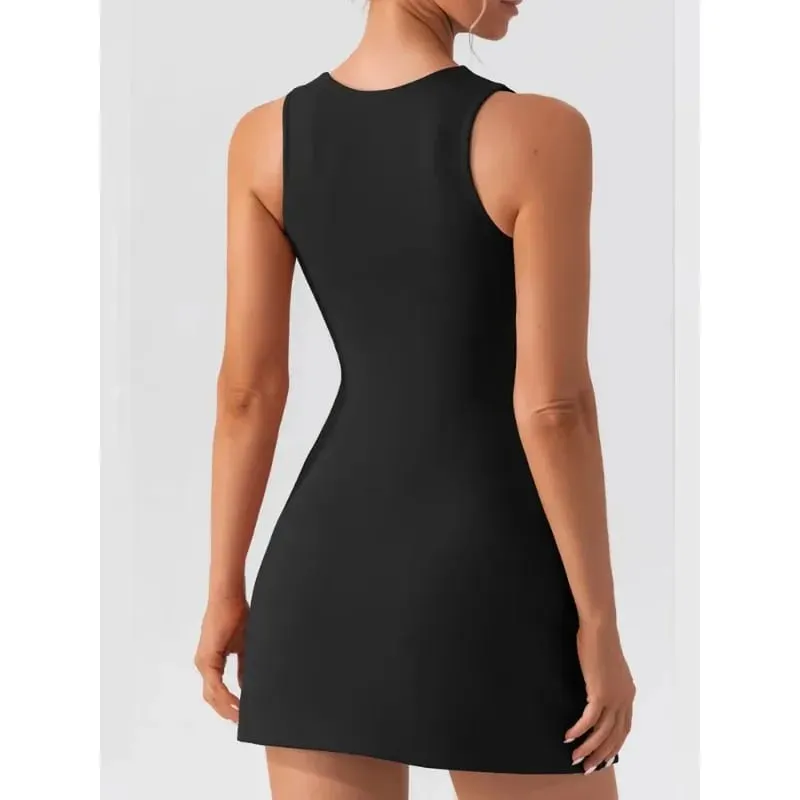 Simple Solid Color Slip Dress Summer Elegant Square Neck Sleeveless Short Dressest Fashion Versatile Casual Slim Fit Dress