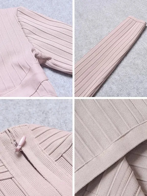 Sexy Red Bandage Dress 2023 Nude Turtleneck Long Sleeves Office Bodycon Dress Cross Criss Women Midi Vestidos Maxi XL