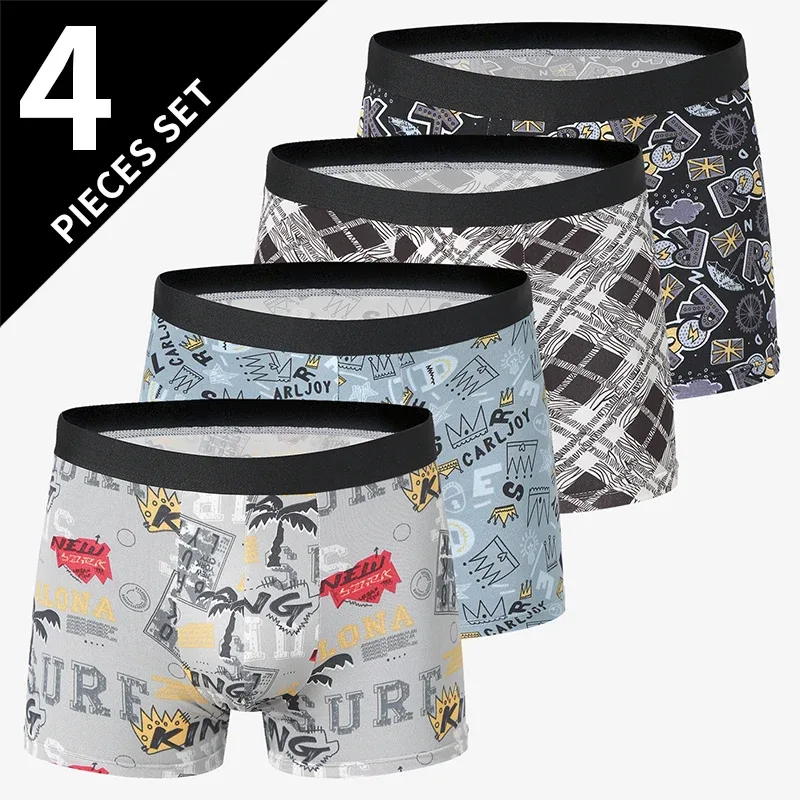 4 balení pánské jednobarevné sexy boxerské prádlo velikosti Evropa a Amerika Antibakteriální prodyšné pánské kraťasy velké velikosti Spodní prádlo — image 11